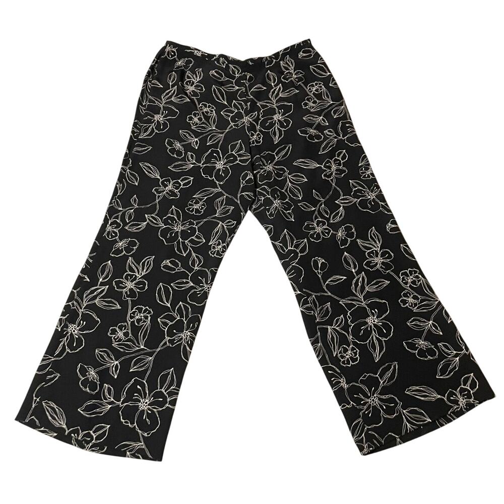 Josephine Chaus Silk Black Floral Soft Trousers Pants Size 16 Cottage-core Boho